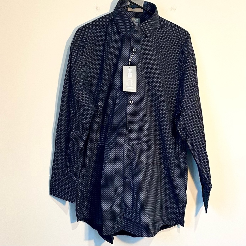 NWT Stacy Adams Dark Blue Patterned Modern Fit Dress Shirt - Size: 2XL 18-18.5